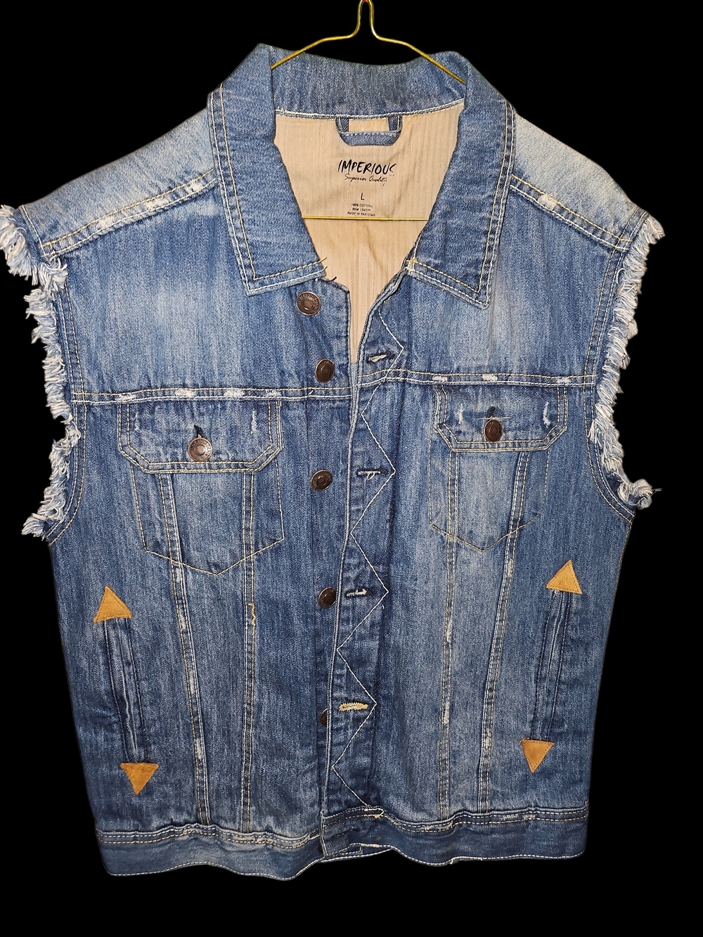 Imperious Denim Sleeveless Trucker Vest - Blue with Tan Accents